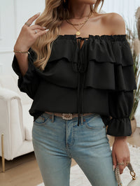 Loose Pleating Off-Shoulder Bishop Sleeves Top