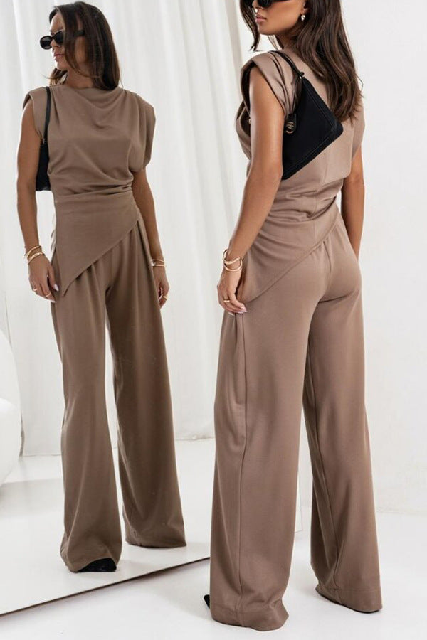 Summer Solid Color Irregular Asymmetric Two-Piece Set