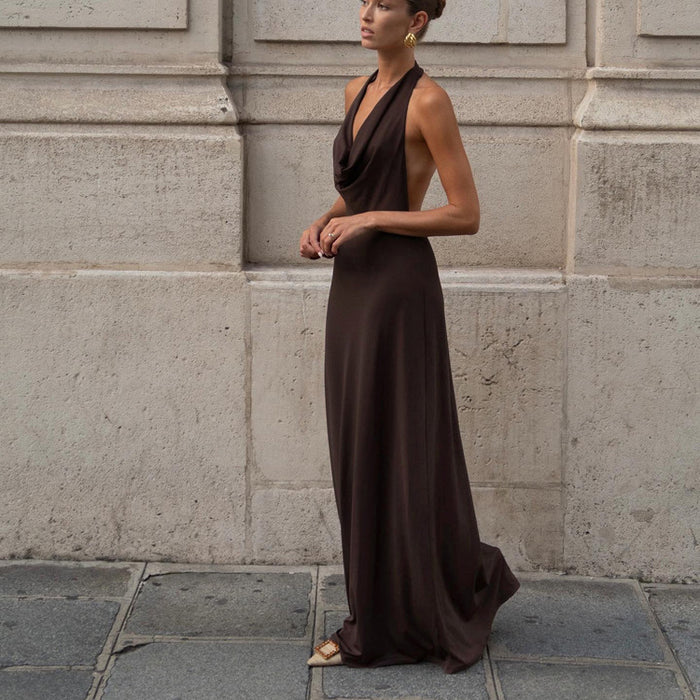 Sexy Halterneck Vest Dress Women Long Backless Party Evening Dress