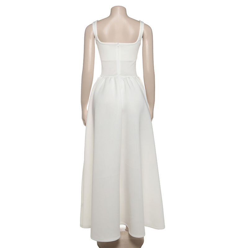 French Square Collar Backless Dress
