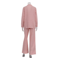 Comfort Casual Pattern Women Collared Long Sleeve Shirt Loose Wide Leg Pants Two Piece Sets