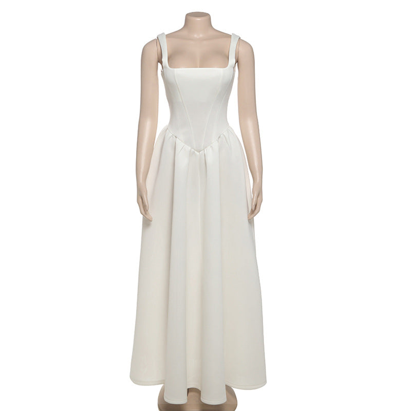 French Square Collar Backless Dress