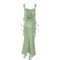 Lace Strap Ruffled Backless Long Dress