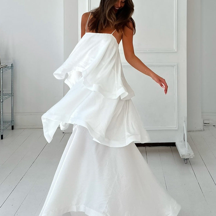 French Satin Drape Sleeveless Dress