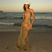 Leopard Print See-Through Long Dress