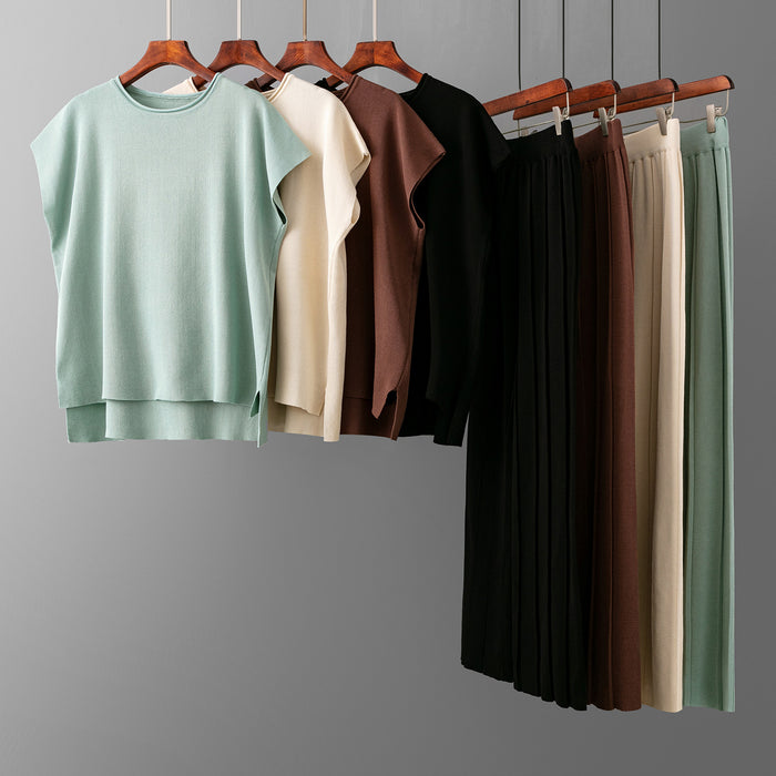 Ice Silk Sleeveless Top &amp; Wide Leg Pants Set
