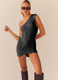 Sleeveless One Shoulder Knit Mini Dress