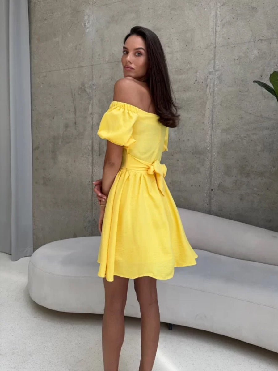 Off Shoulder Short Sleeve Lace-Up Dress