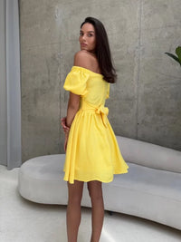 Off Shoulder Short Sleeve Lace-Up Dress