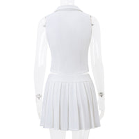 V-Neck Vest and Pleated Skirt Set