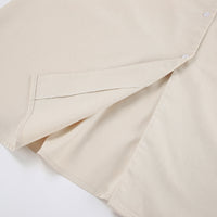 French Beige Cotton Linen Puff Sleeve Dress