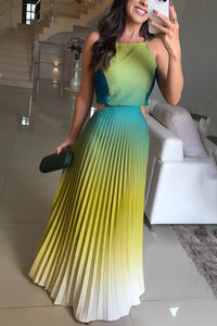 Gradient Pleated Backless Maxi Dress