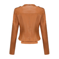 Slim Fit Long SleevSlim Fit Long-Sleeved Faux Leather Jacketed Spring Autumn Leather Jacket Women Rivet Popular Short Jacket Zipper Leather Jacket