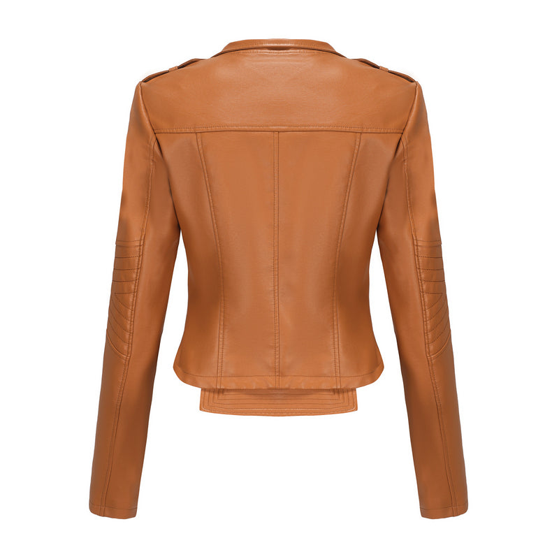 Slim Fit Long SleevSlim Fit Long-Sleeved Faux Leather Jacketed Spring Autumn Leather Jacket Women Rivet Popular Short Jacket Zipper Leather Jacket