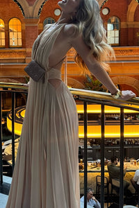 Summer Deep V Plunge neck Long Evening Dress Pleated Halter Backless Dress Women