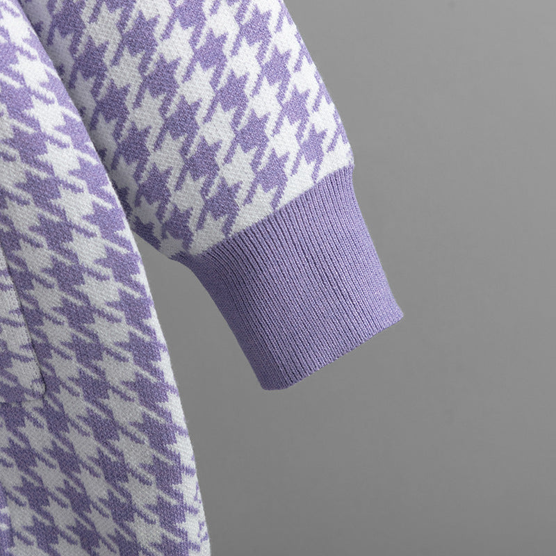 Houndstooth V-Neck Knitted Cardigan