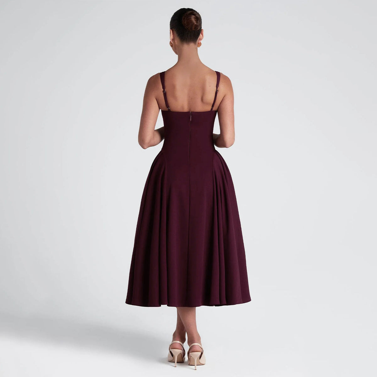 French Square Neck Shirred Long Dress