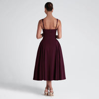 French Square Neck Shirred Long Dress