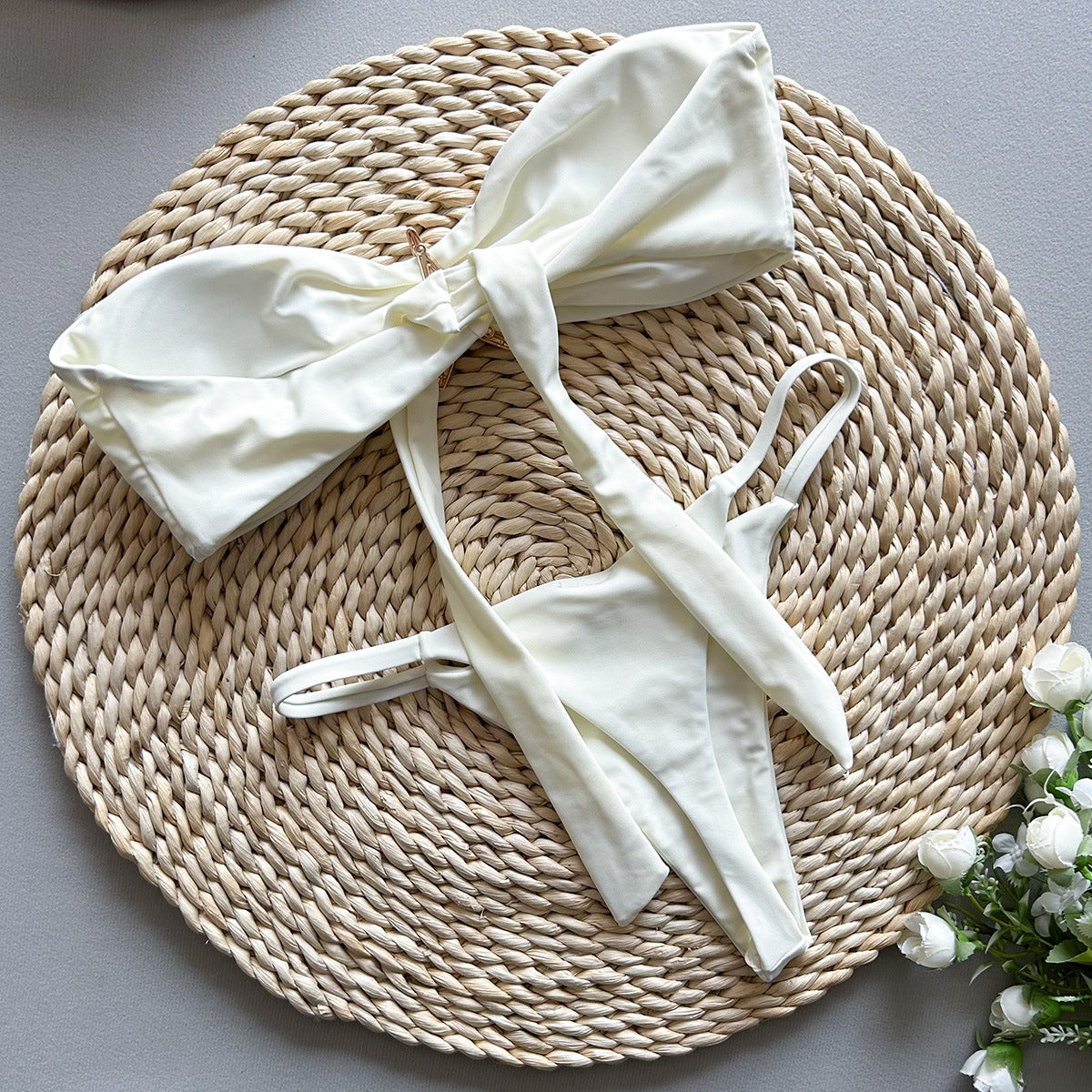 Solid Color Tube Top Bikini Set