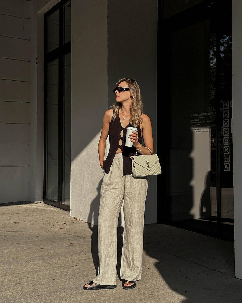 Slim V-Neck Top & Pleated Skirt Set