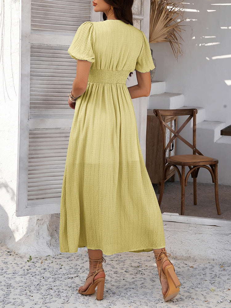 V-Neck High Waist Split Dress