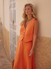 Cotton-Linen Vest &amp; Skirt Two-Piece Set