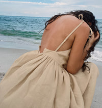 French Cotton Linen High-Waist Maxi Dress