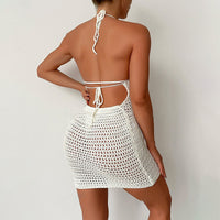 Solid Color Backless Beach Cover-Up Dress