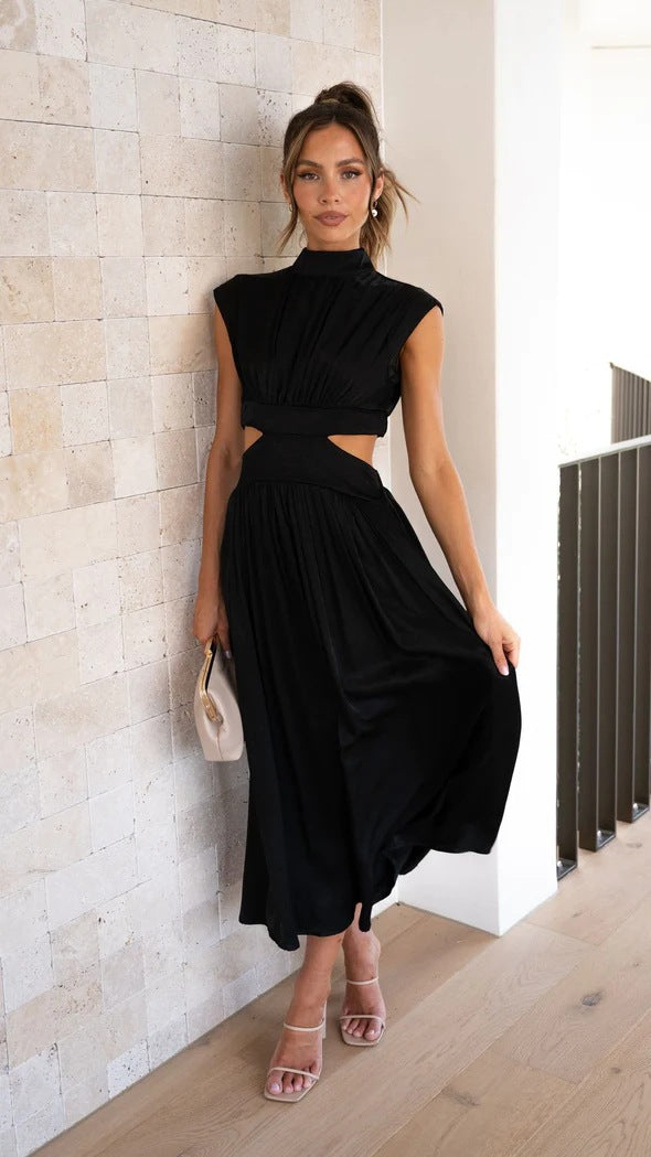 Stand Collar Cutout Maxi Dress
