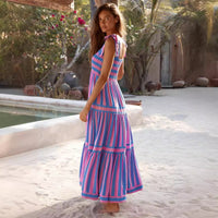 Striped Bandage Backless Maxi Dress