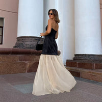 Autumn Evening Party Sexy Design Contrast Color Knitted Sleeveless Tube Top Dress Slim Fit Maxi Dress Women Formal Dress