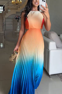 Gradient Pleated Backless Maxi Dress