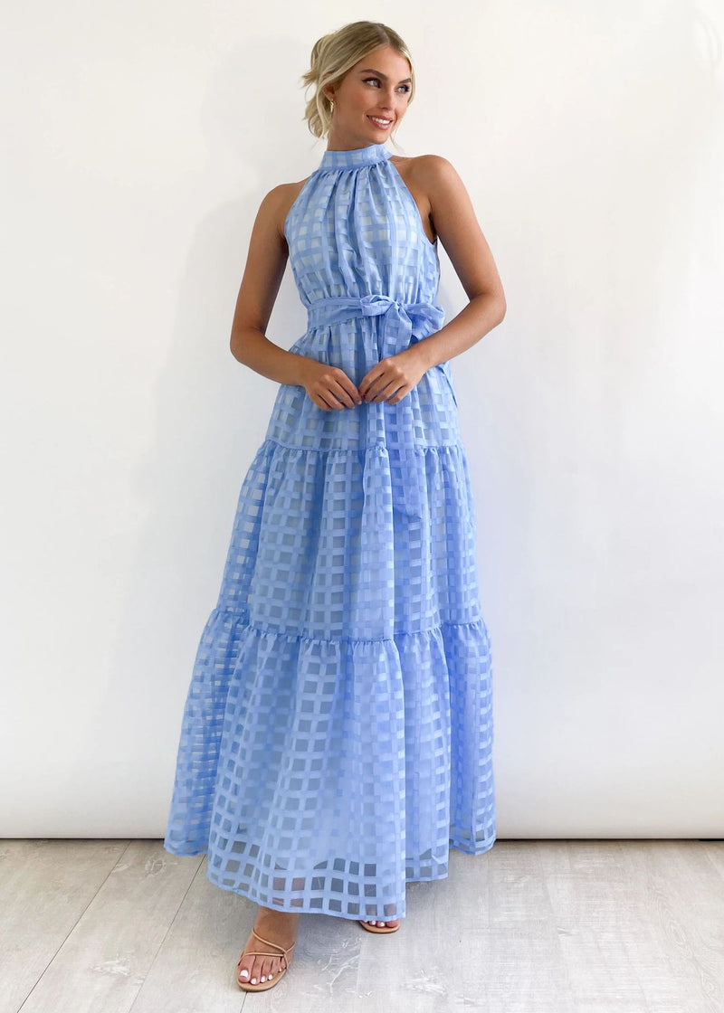 Plaid Retro Maxi Dress with Stand Collar for Women