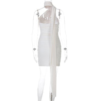 Mesh Stitching Ribbon Halter Hip Dress