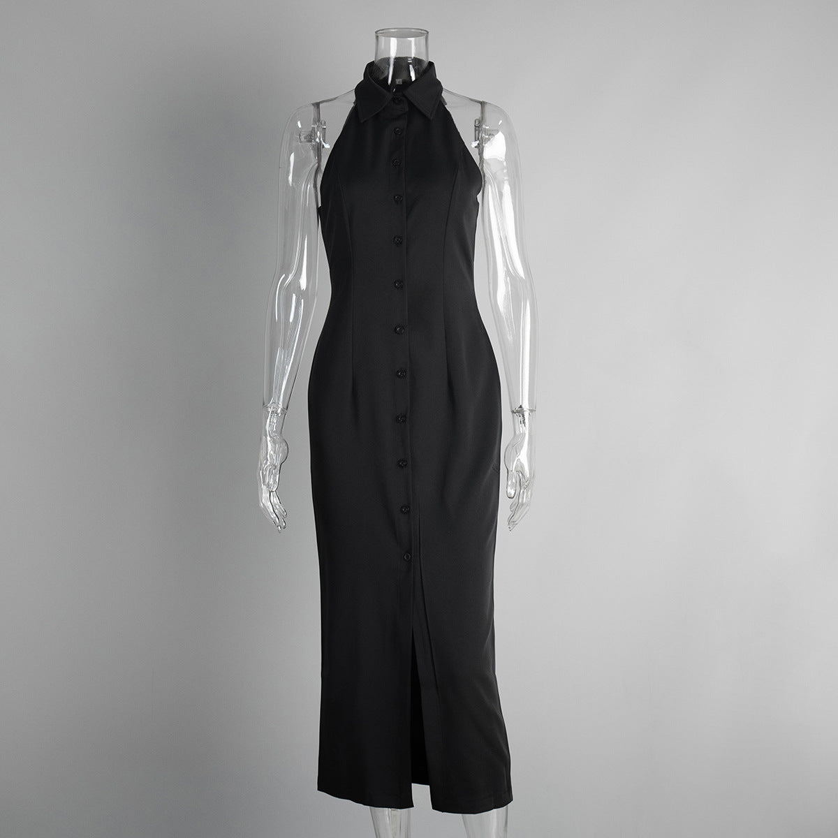 Polo Collar Slit Maxi Dress