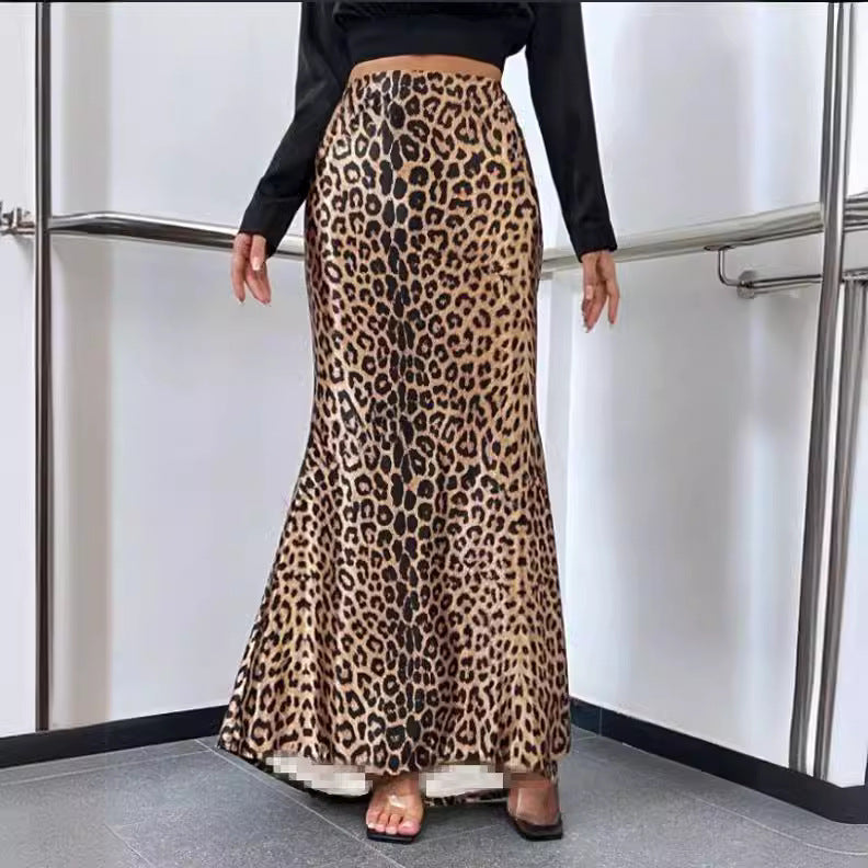 Leopard Print Sheath Fishtail Skirt