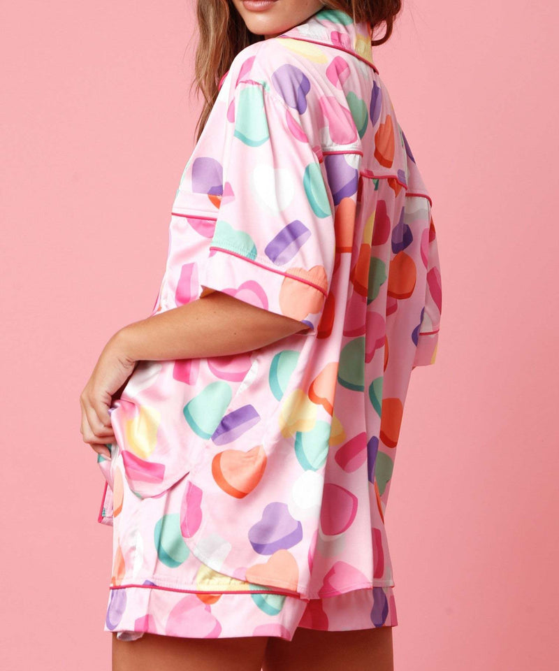 Spring Summer Satin Printed Two-Piece Pajama Set