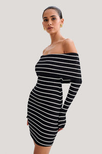 Off-Shoulder Striped Maxi Dress