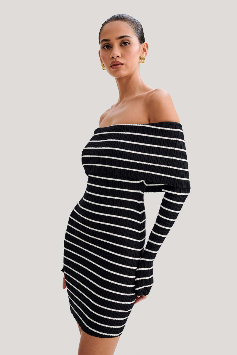 Off-Shoulder Striped Maxi Dress
