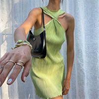 Off-Shoulder Twisted Pleated Short Dress
