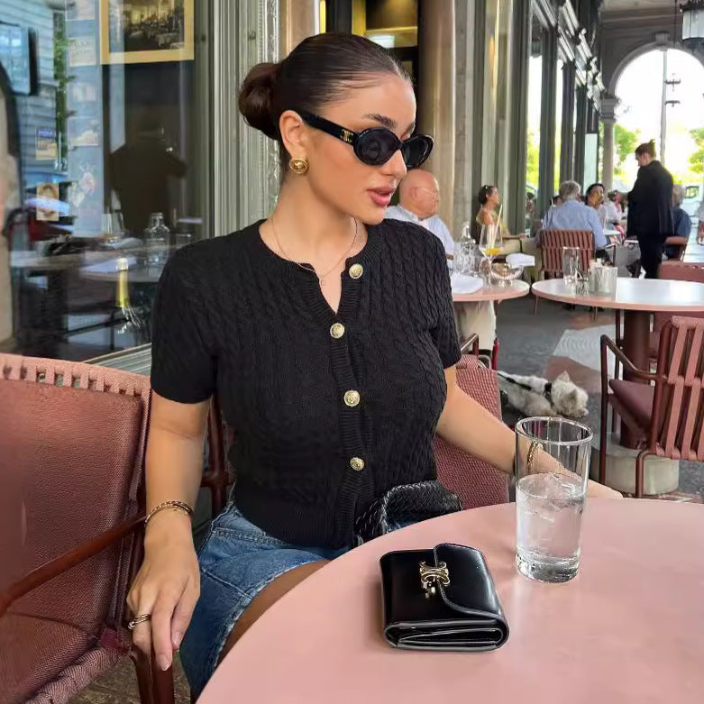 Twist Front Ribbed Knit Slim Top