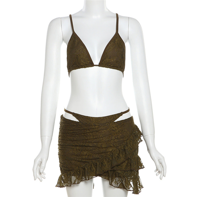 Lace Sling Bikini &amp; Skirt Set