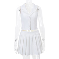 V-Neck Vest and Pleated Skirt Set