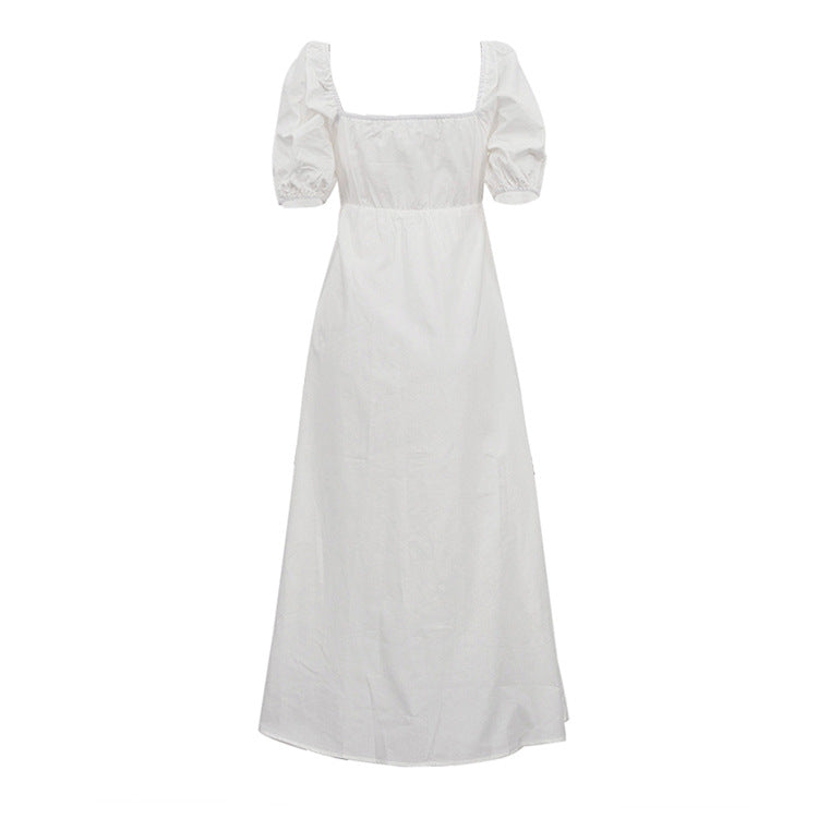 French Design Square Collar Slimming Puff Sleeve A-Line Dress