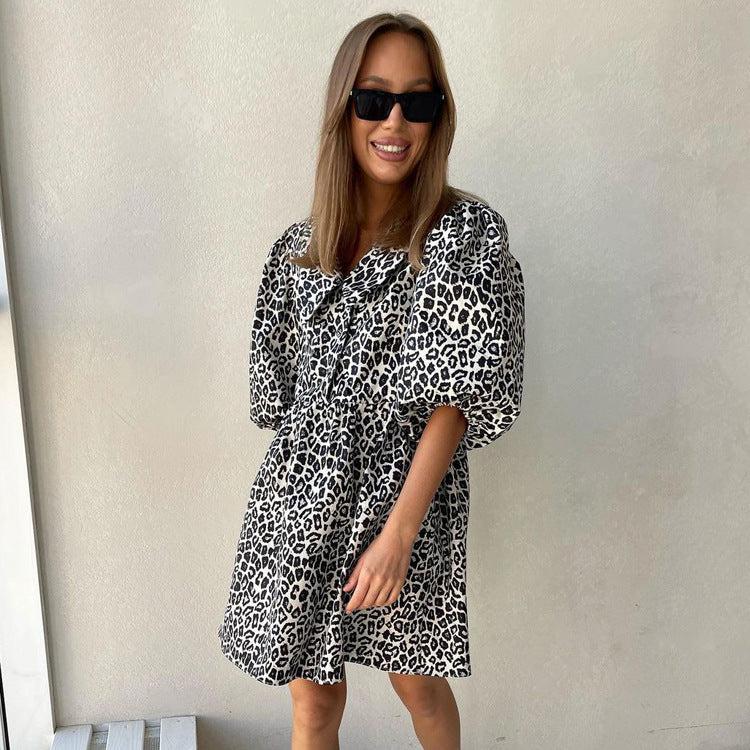 Peter Pan Collar Leopard Print Elegant Spring Dress