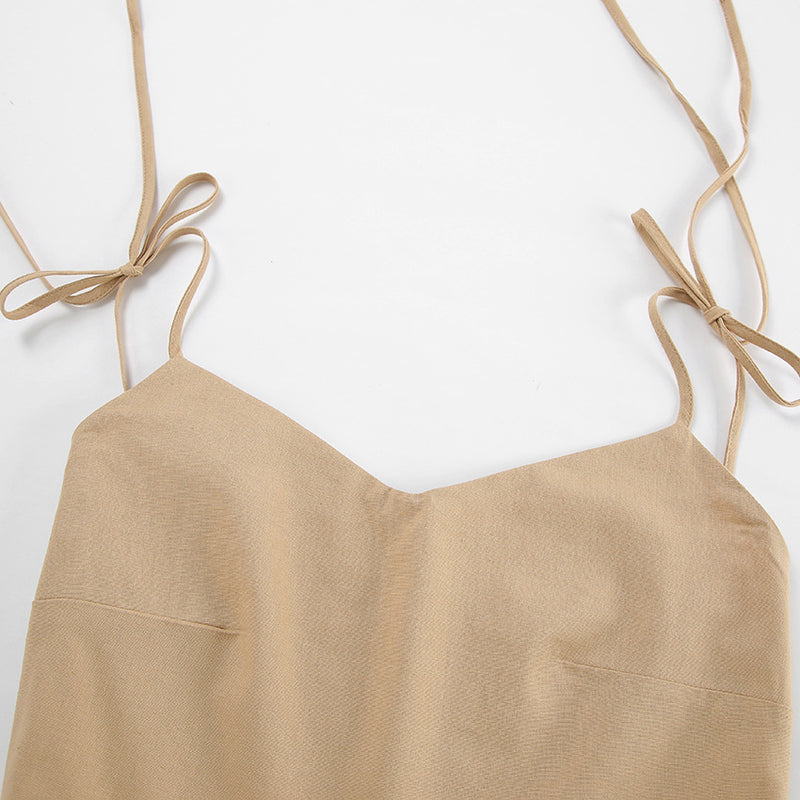 French Cotton Linen High-Waist Maxi Dress