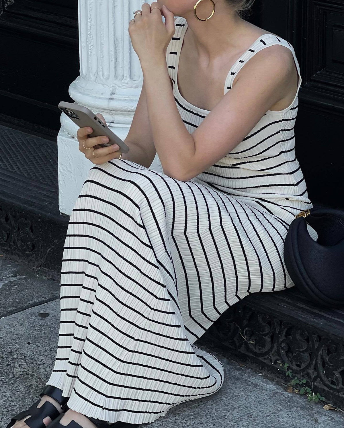 Striped Contrast Color Beach Vacation Dress