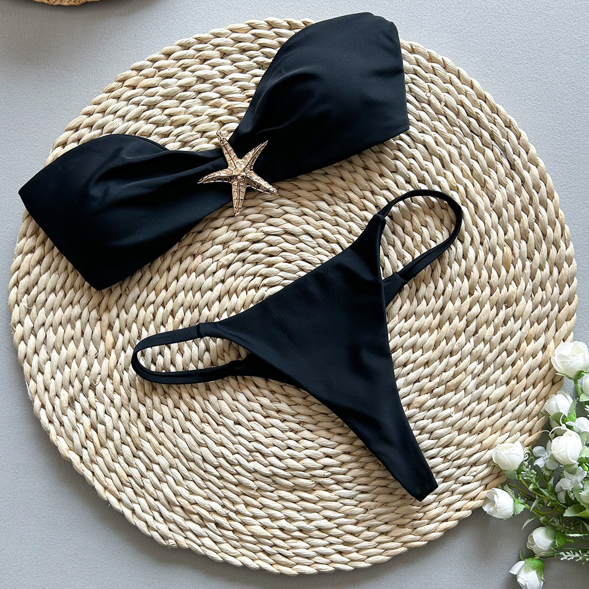 Solid Color Tube Top Bikini Set