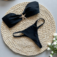 Solid Color Tube Top Bikini Set