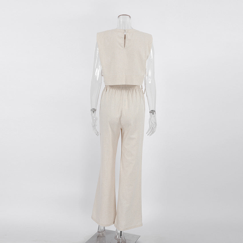 Padded Shoulder Sleeveless Top & Trousers Set